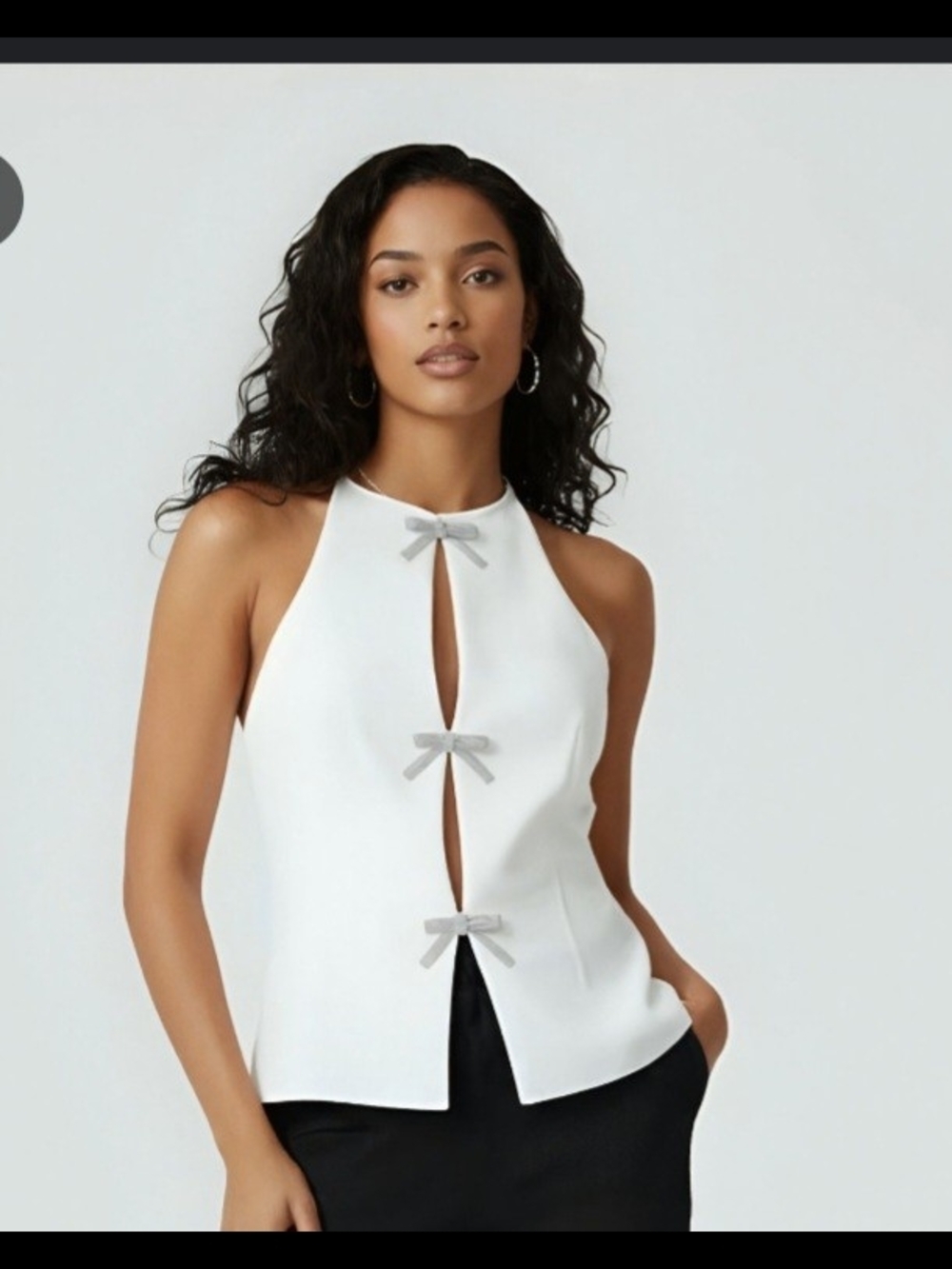 Zara White Halter Camisole with Gray Bow Accents